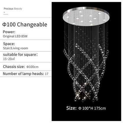 A decorbites crystal chandelier with a circular chrome fixture and cascading clear faceted crystals for high ceilings