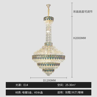Decorbites crystal chandelier with gold-plated accents and clear k9 crystals for elegant duplex living rooms