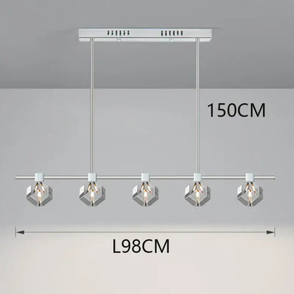 Modern chrome-finished decorbites crystal chandelier with five hexagonal glass shades for living and dining rooms