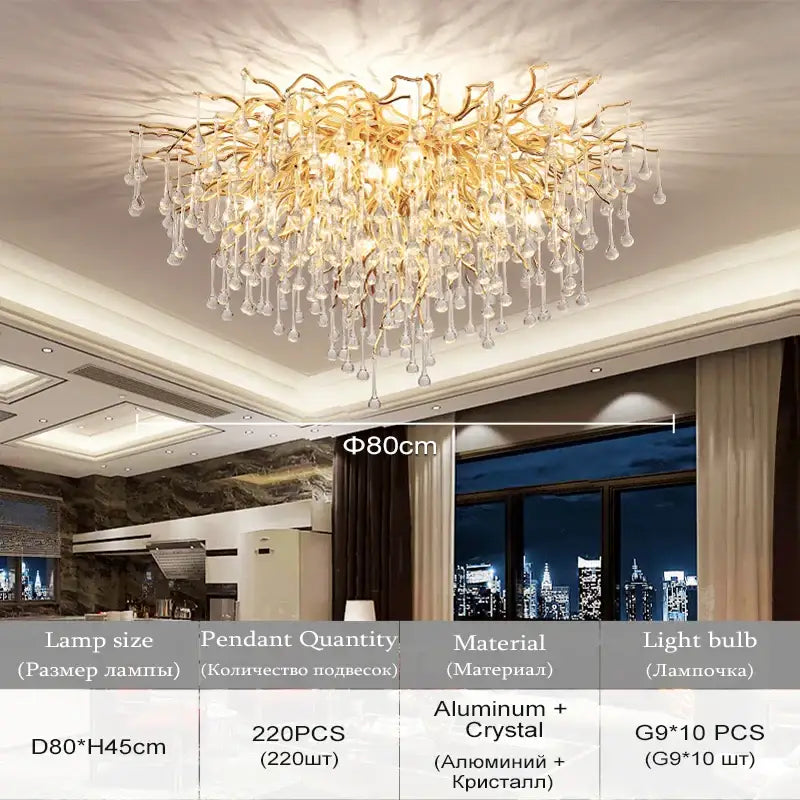 Gold-toned DecorBites™ crystal chandelier with intricate arms and cascading crystals for living room lamp package