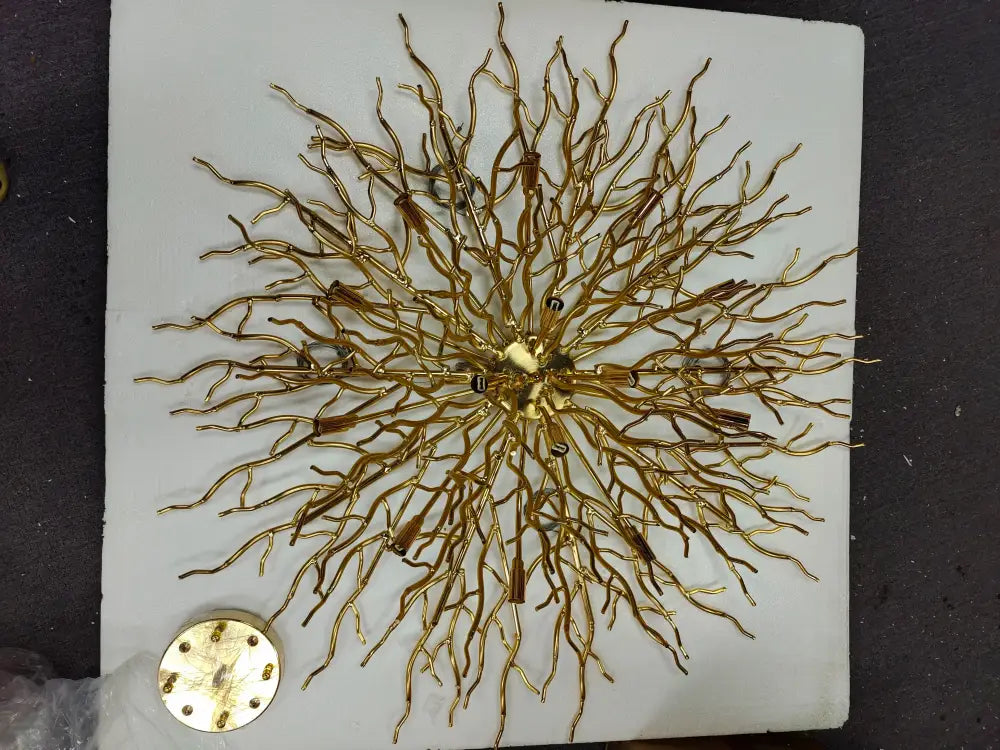 Golden intricate metal crystal chandelier with branching arms by decorbites for living room lamp package