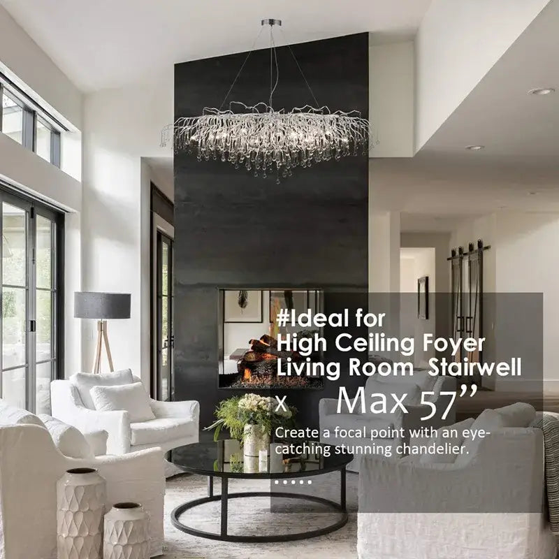 DecorBites™ crystal chandelier in silver with branch design and crystal droplets for living room lamp package