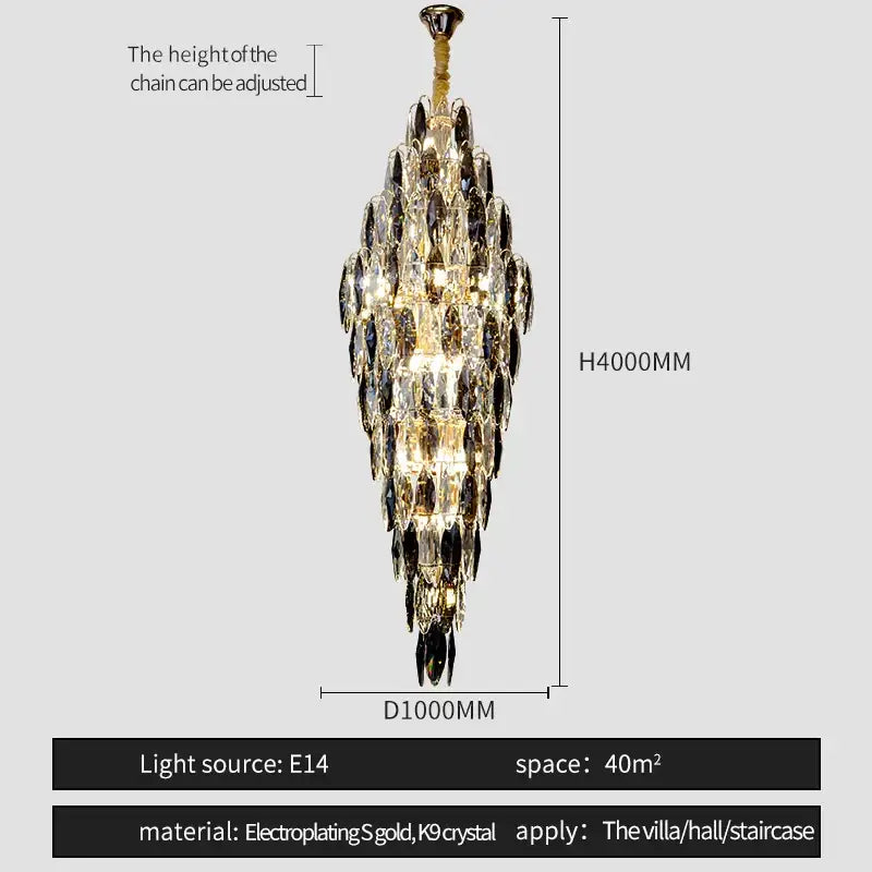Gold electroplated decorbites crystal chandelier with cascading k9 crystal tiers for luxe modern european villa decor
