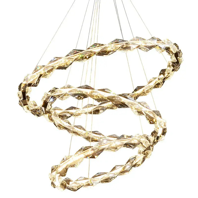 Golden crystal chandelier with three interlocking rings from decorbites crystal chandelier for luxury living spaces