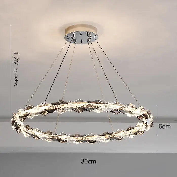 Decorbites crystal chandelier modern circular design with chrome mount and faceted crystal ring for luxury living spaces