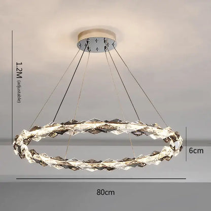 Decorbites crystal chandelier modern circular design with chrome mount and faceted crystal ring for luxury living spaces