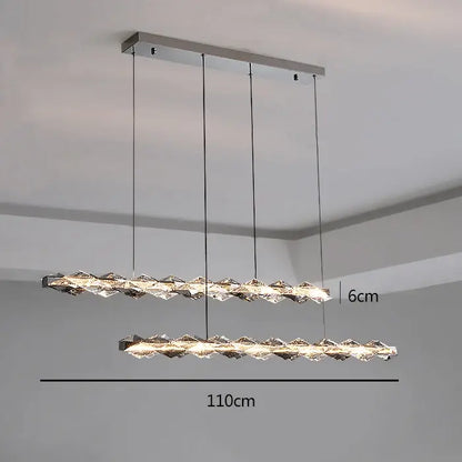 Modern double-tiered decorbites crystal chandelier with chrome frame and crystal-encrusted LED strips measuring 110cm long