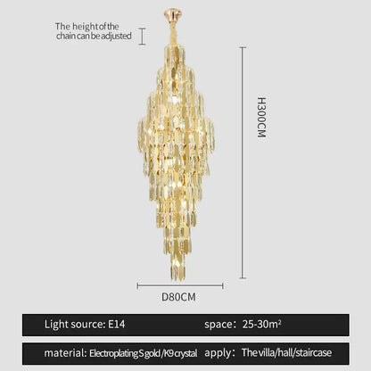 Gold electroplated decorbites crystal chandelier with cascading k9 crystal tiers for modern European style living rooms