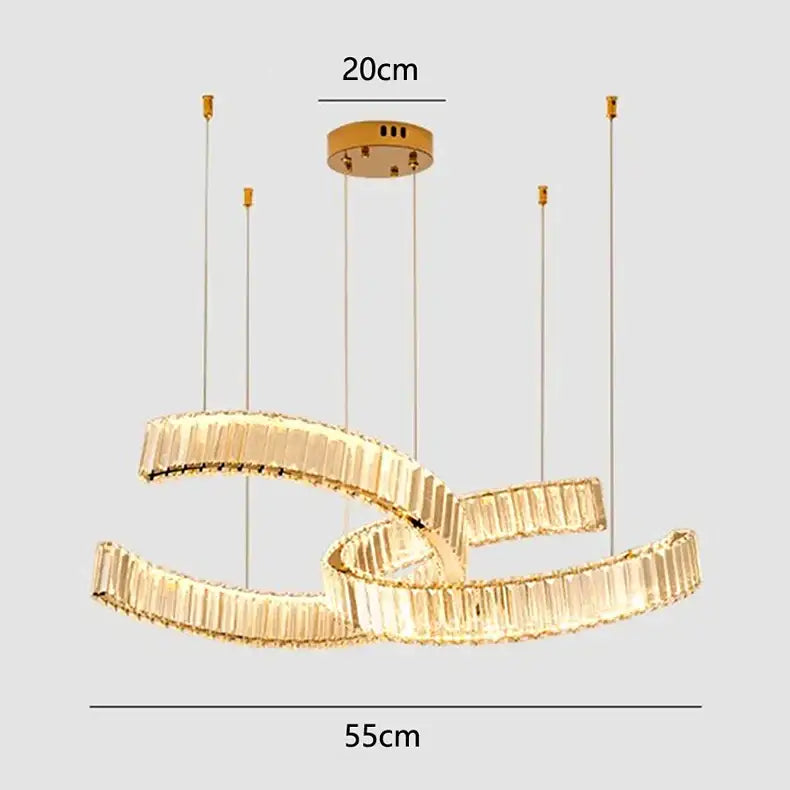 Gold-toned decorbites crystal chandelier with interlocking faceted crystal rings for modern home decoration and lighting