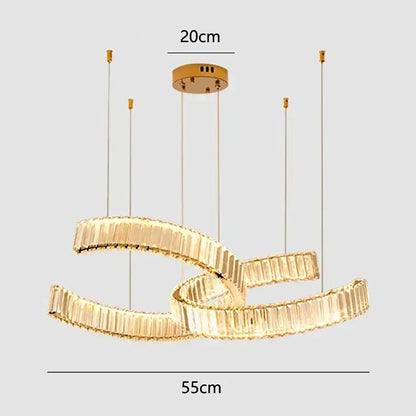Gold-toned decorbites crystal chandelier with interlocking faceted crystal rings for modern home decoration and lighting