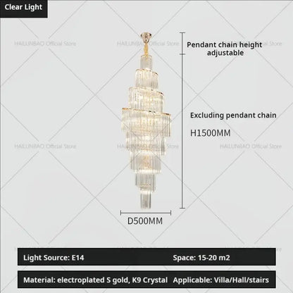 Elegant decorbites crystal chandelier with electroplated gold finish and k9 crystal tiers for penthouse villa living room
