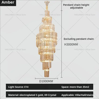 Golden electroplated decorbites crystal chandelier with cascading k9 crystals for luxurious villa or hall lighting