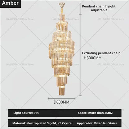 Golden decorbites crystal chandelier with cascading k9 crystal strands and adjustable pendant chain for luxury living room
