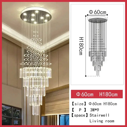 Elegant decorbites crystal chandelier with chrome finish and clear glass rods for staircase and living room lighting