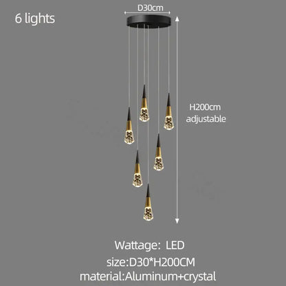 Black and gold DecorBites crystal chandelier with crystal accents for stairwell and living room dimming lighting