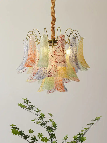Decorbites crystal chandelier with multi-colored pastel glass petals and red speckled pattern for living room villa decor