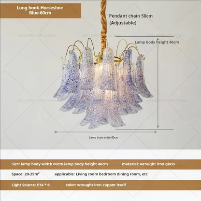 Blue glass decorbites crystal chandelier with wrought iron copper frame and adjustable pendant chain for living rooms