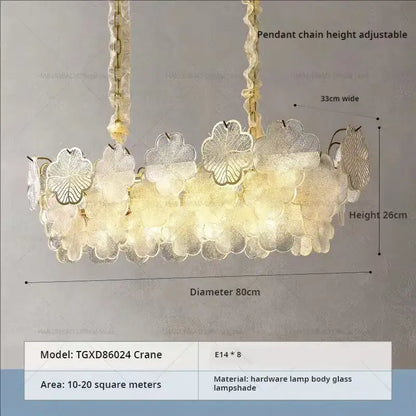 Elegant white glass decorbites crystal chandelier with leaf-shaped lampshades and gold-toned chains for living spaces