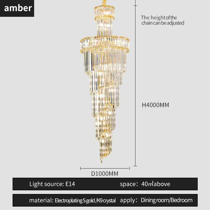 Gold electroplated decorbites crystal chandelier with cascading k9 crystal tiers for dining and living rooms