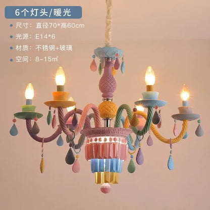 Pastel-colored decorbites crystal chandelier with painted metal arms and glass droplets for girl baby bedroom lighting