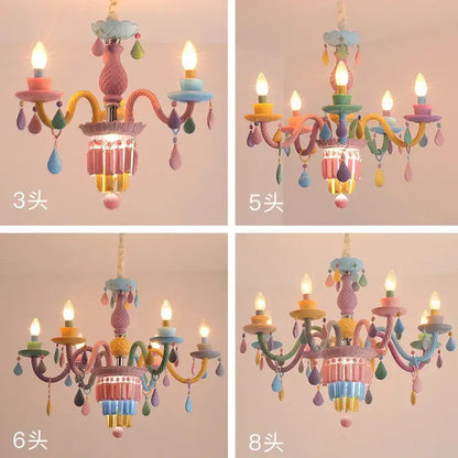 Pastel-colored decorbites crystal chandelier with multiple arms and fabric tassels for princess room lighting