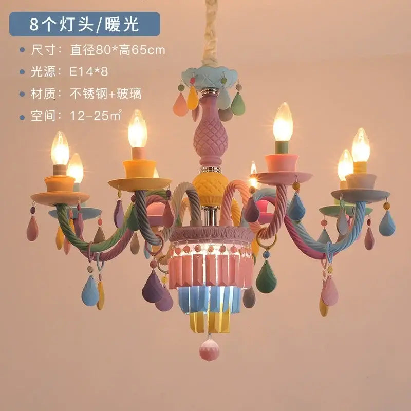 Pastel-colored decorbites crystal chandelier with painted metal arms and glass droplets for girl baby bedroom lighting fixture
