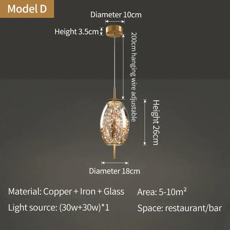 Decorbites crystal chandelier glass pendant light with copper iron frame and 18cm glass globe for dining room