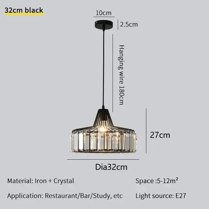 Decorbites crystal chandelier pendant light in black iron with clear faceted crystals for elegant living room decor