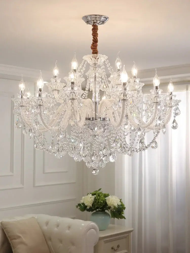 DecorBites crystal chandelier led candle with sparkling K9 crystal, polished chrome center, and twisted brown cord suspension