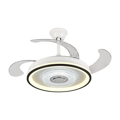 Modern white and chrome decorbites crystal chandelier led ceiling fan with integrated LED lighting and remote control switch