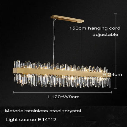 Gold-toned decorbites crystal chandelier led with stainless steel frame and clear crystal droplets for dining room lighting