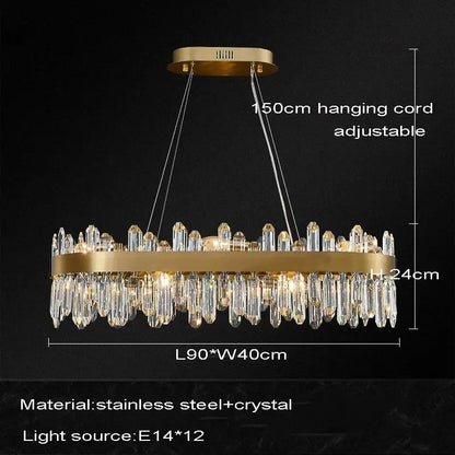 Gold-toned decorbites crystal chandelier led with clear crystal droplets and stainless steel frame for dining room lighting