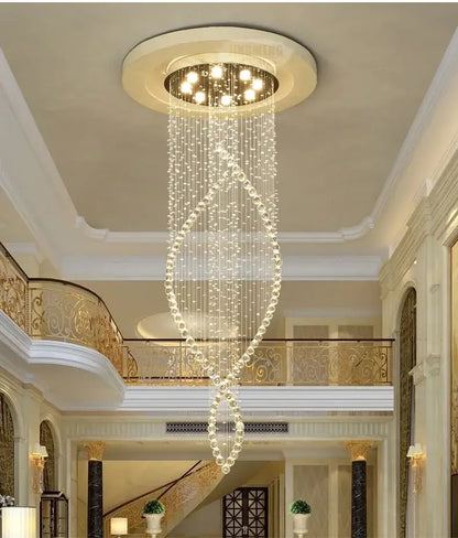 Decorbites crystal chandelier with clear glass beads and embedded led lights for villa hall stairs illumination