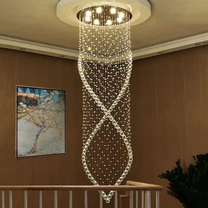 Decorbites crystal chandelier with clear faceted beads and led light fixture for villa hall stairs in elegant spiral design
