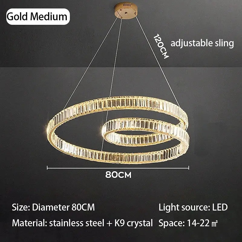 Gold medium double-ring decorbites crystal chandelier led light fixture with stainless steel and k9 crystal elements
