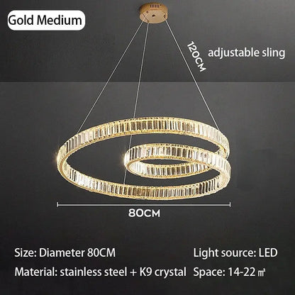 Gold medium double-ring decorbites crystal chandelier led light fixture with stainless steel and k9 crystal elements