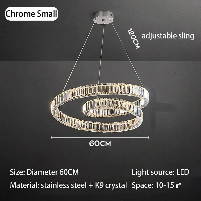 Decorbites crystal chandelier led with chrome finish double rings and clear k9 crystal accents for modern home lighting
