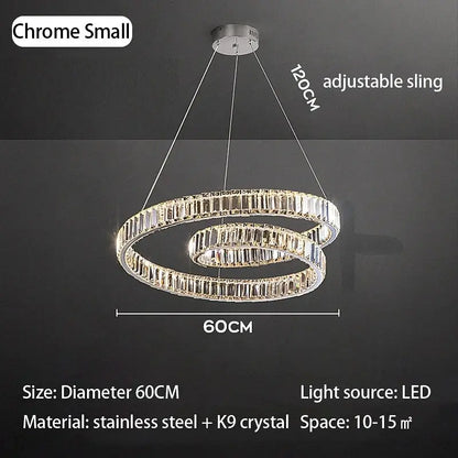 Decorbites crystal chandelier led with chrome finish double rings and clear k9 crystal accents for modern home lighting