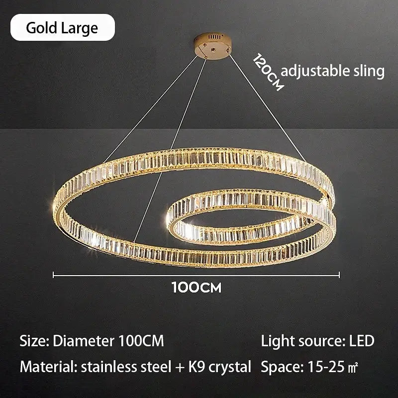 Gold double-ring decorbites crystal chandelier led with embedded k9 crystals and stainless steel frame for modern home lighting
