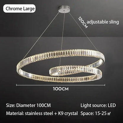 DecorBites chrome finished double-ring crystal chandelier led light fixture with embedded k9 crystal accents