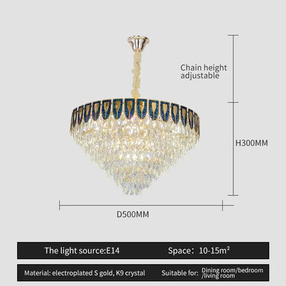 Elegant decorbites crystal chandelier with gold-toned frame and cascading k9 crystals for living and dining rooms