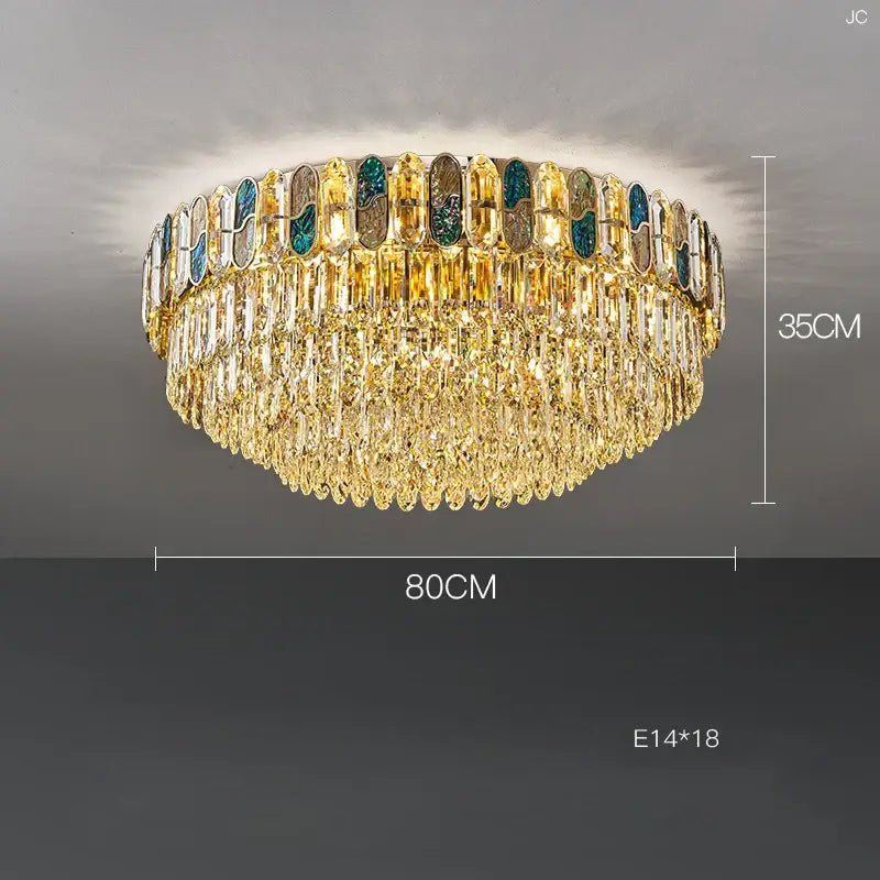 Gold-toned decorbites crystal chandelier with cascading tiers and teal-blue stones for living room chandelier led lighting