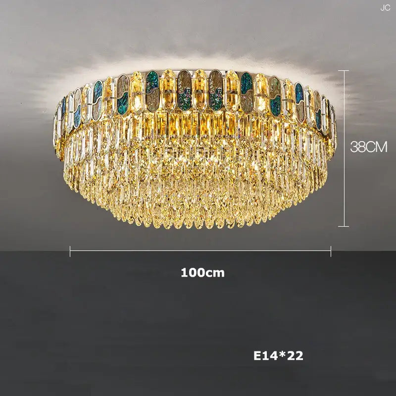 Gold-toned decorbites crystal chandelier led lighting with tiered teardrop crystals and green gold silver inlays for living room