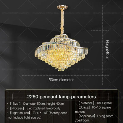 Luxurious gold-toned decorbites crystal chandelier with cascading k9 crystal tiers for living room and bedroom lighting