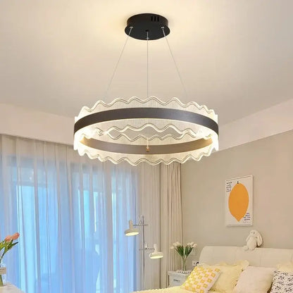 Modern black and white wavy-edged circular pendant light decorbites crystal chandelier led for living room decor