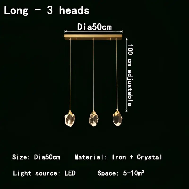 Gold-toned decorbites crystal chandelier led pendant lights with three heads and dangling crystal pendants for modern decor