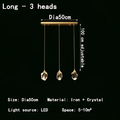 Gold-toned decorbites crystal chandelier led pendant lights with three heads and dangling crystal pendants for modern decor