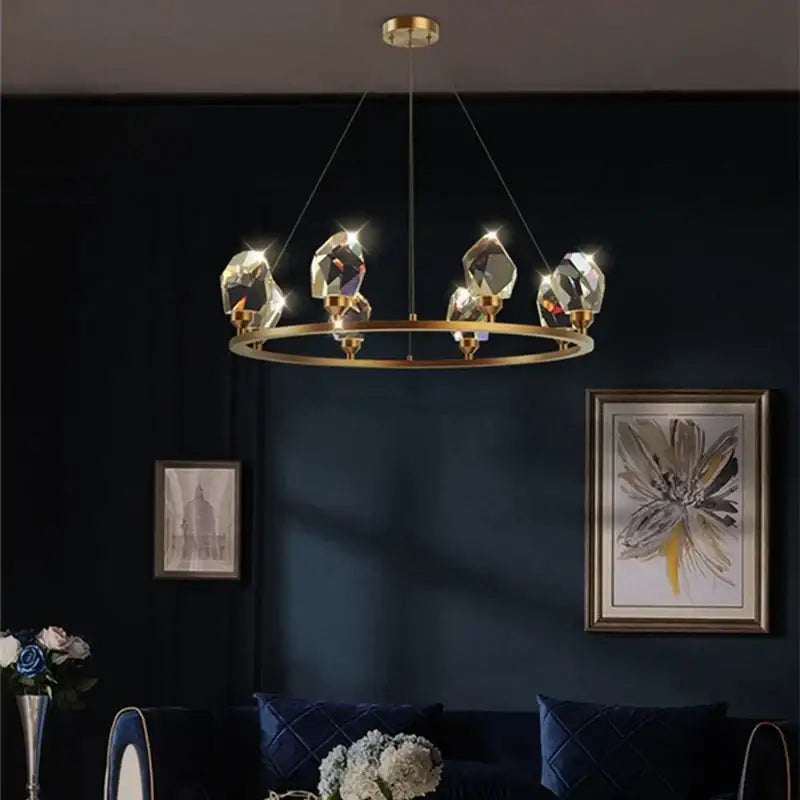 Gold-toned decorbites crystal chandelier pendant lights with faceted crystal led design for modern nordic home decor