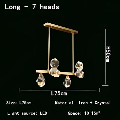 Gold-toned DecorBites crystal chandelier pendant lights with seven faceted crystal pendants and iron frame for modern decor