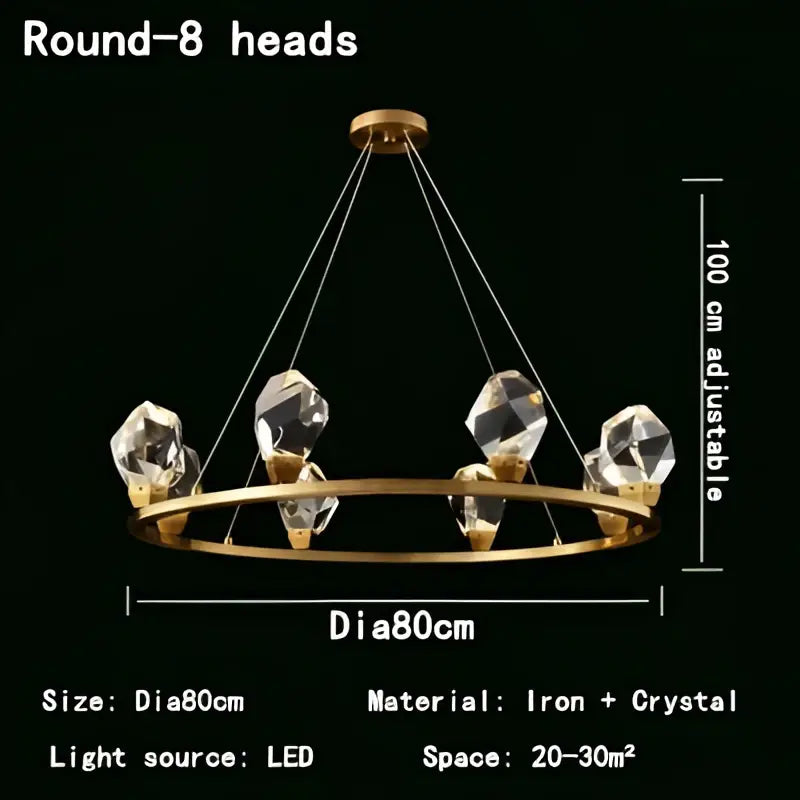 Gold-toned decorbites crystal chandelier led pendant lights with eight faceted crystal lights in a circular ring design